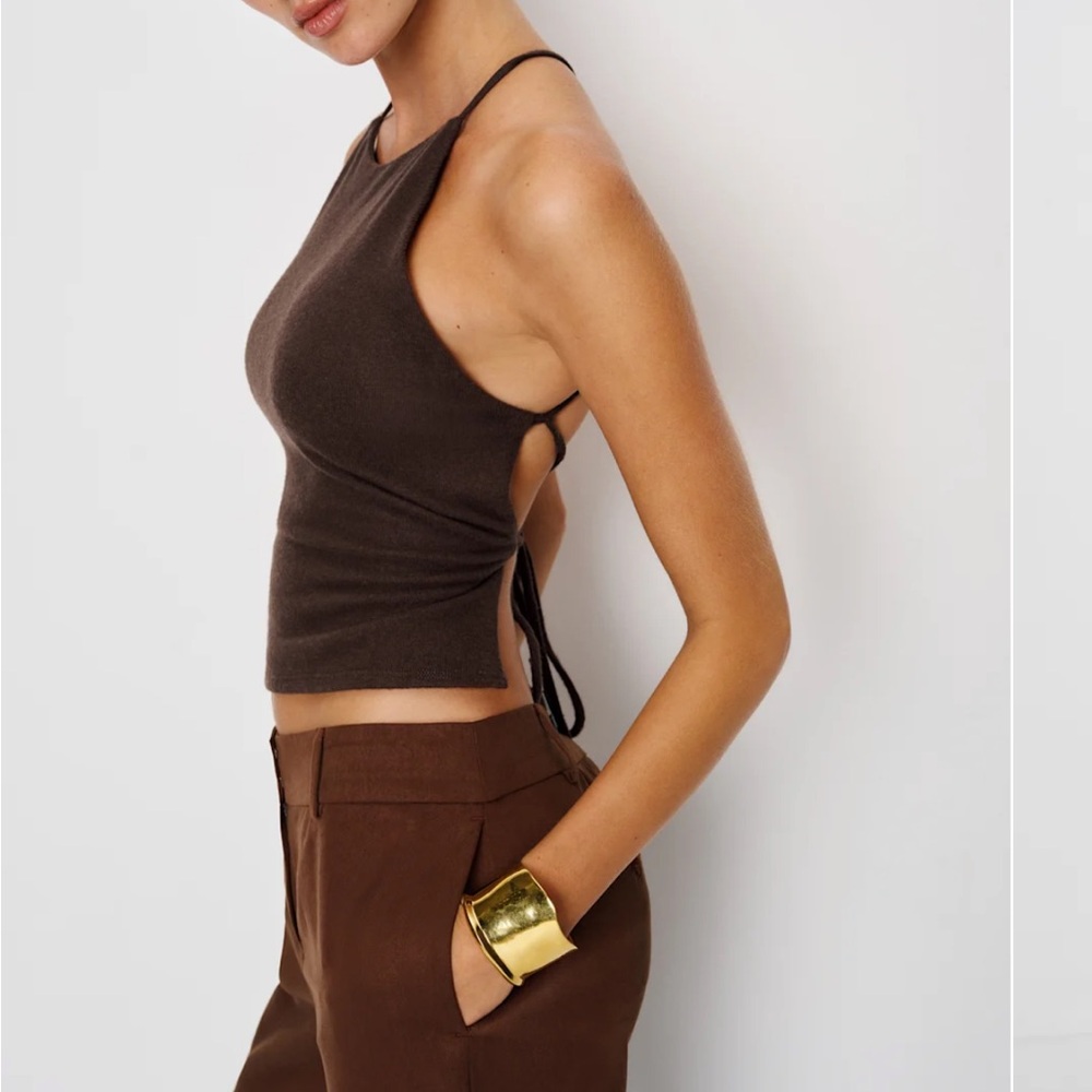 Brown knit open back top